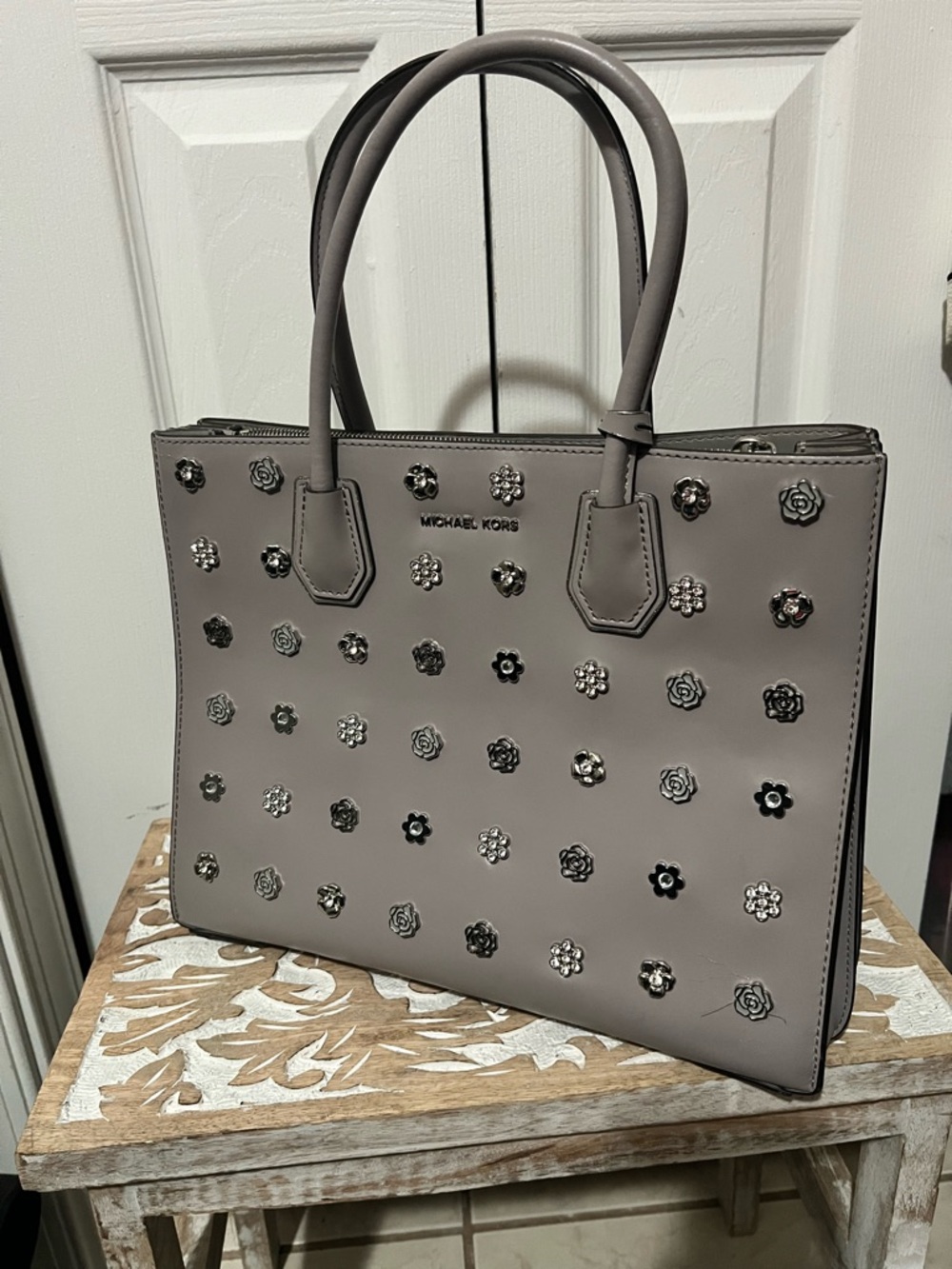 Michael Kors Taupe Floral-Stud Tote